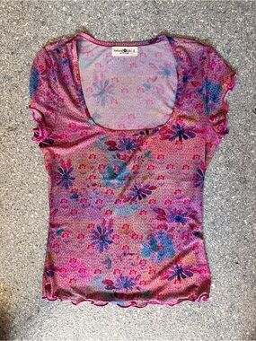 Natural Life Sheer Floral top Ruffle Sleeves Size Small